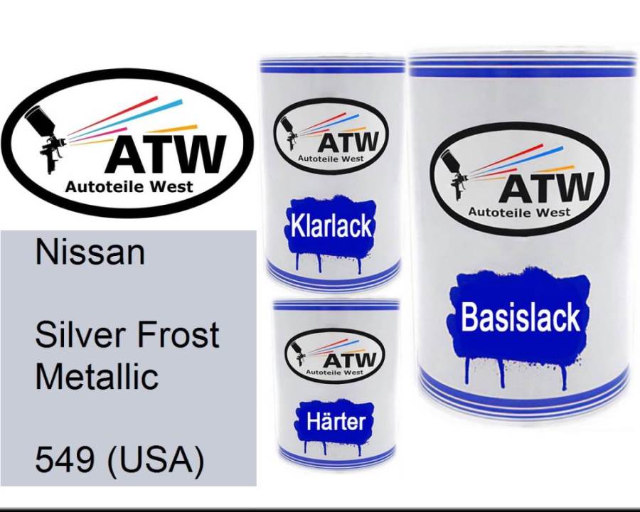 Nissan, Silver Frost Metallic, 549 (USA): 500ml Lackdose + 500ml Klarlack + 250ml Härter - Set, von ATW Autoteile West.